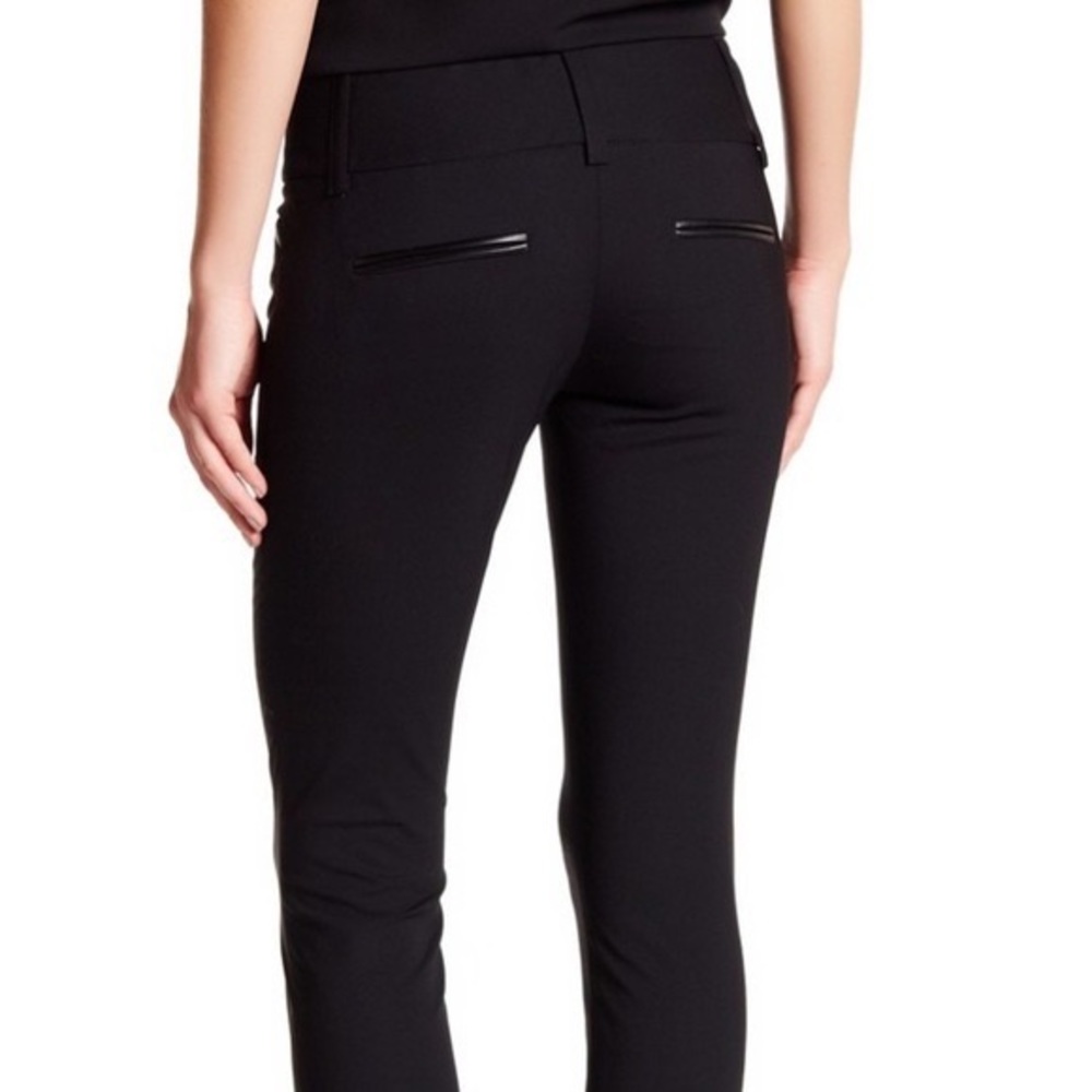 Alice + Olivia Wool Blend Lamb Leather Trim Slim Cropped Black Pants Women’s 29